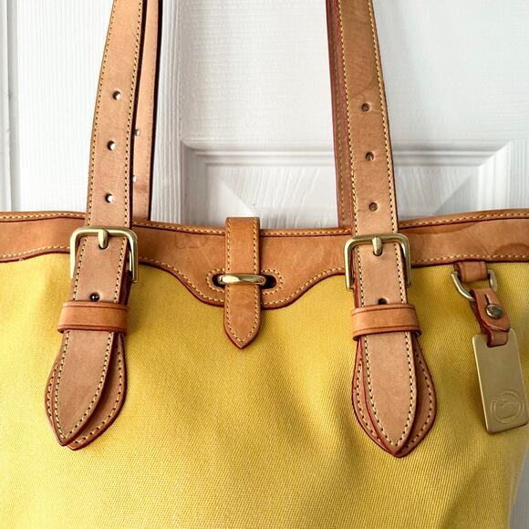 Dooney & Bourke Cabriolet Yellow Canvas Leather Trim Bucket Buckle Shoulder Bag - Picture 11 of 15